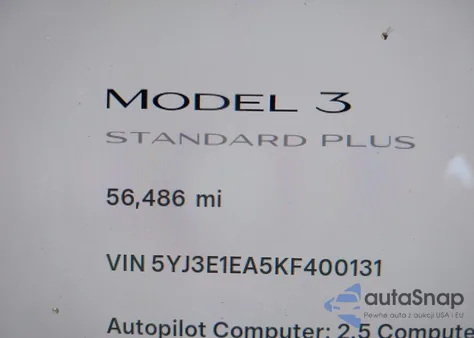 2019 Tesla Model 3 Long Range/Mid Range/Standard Range/Standard Range Plus z USA, uszkodzony, nr VIN 5YJ3E1EA5KF400131